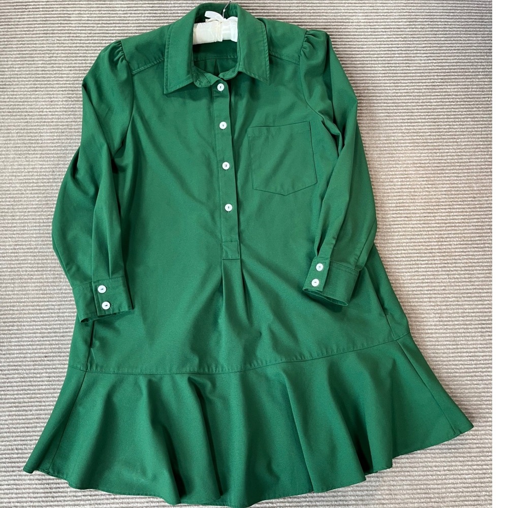 Tuckernuck Royal Pine Callahan Dress Green Flounce Hem Shirt Mini XS NWOT - Picture 1 of 7